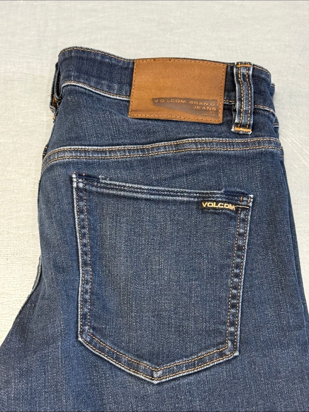 Volcom Indigo Straight-Leg Jeans with Leather Patch - Picture 2 of 4